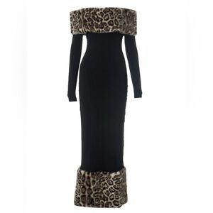 leopard cold shoulder maxi cocktail dress